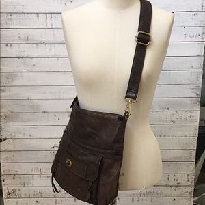 Fossil brown leather shoulder bag or cross body
